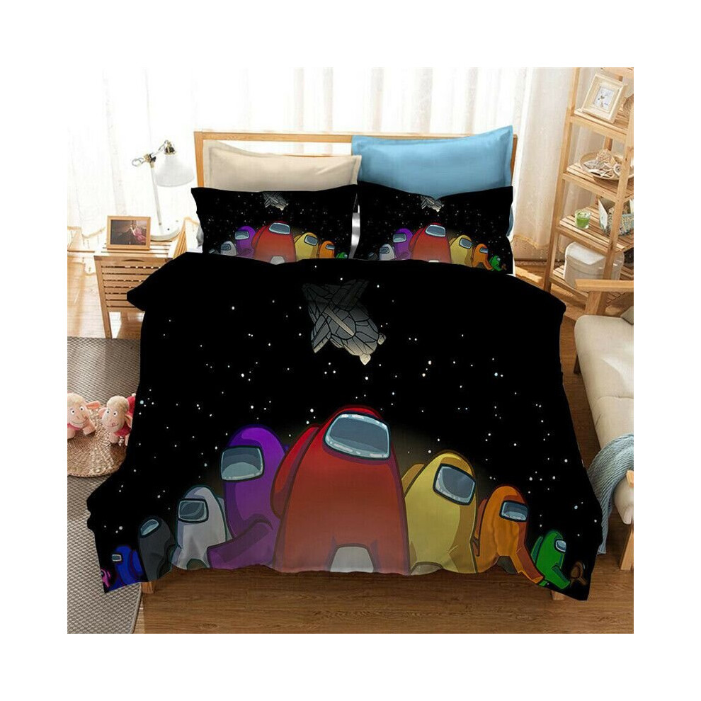 (Black, EU-King-3pcs-240x220cm) 2/3PCS Game Among Us Bedding Set Quilt Duvet Cover Pillowcase 3D Cartoon Print