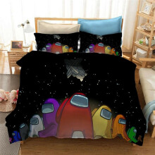 (Black, EU-Single-2pcs-135x200cm) 2/3PCS Game Among Us Bedding Set Quilt Duvet Cover Pillowcase 3D Cartoon Print