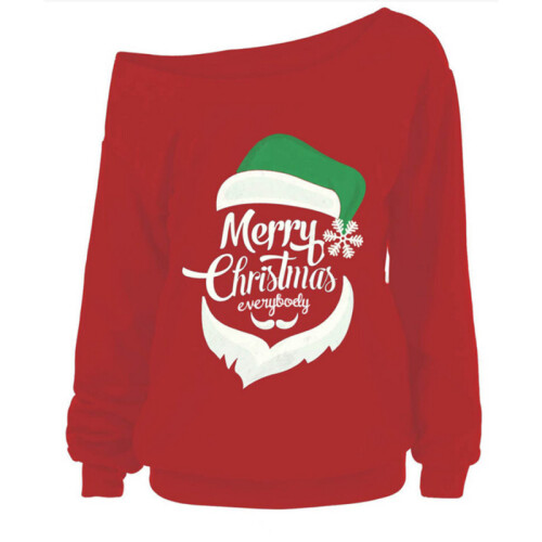 (Red Hat, M) Women's Christmas Jumper Pullover Loose Sweatshirt Ladies Xmas Dress Blouse Tops