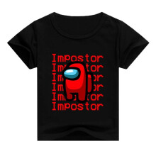 (Black, 130cm) Among Us IMPOSTOR TShirt Children Summer Round Neck Print Casual Short Sleeve