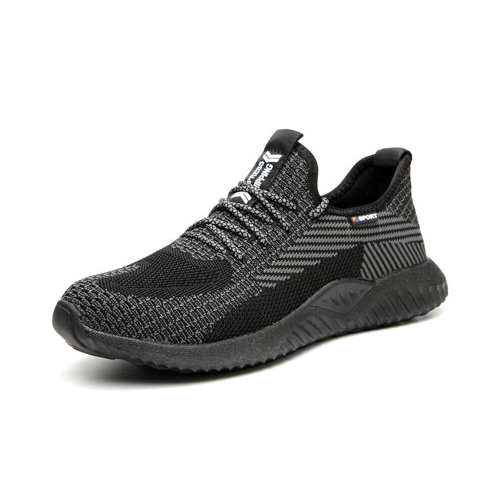 (Black, EU44) Mens Women Steel Toe Cap Safety Trainers Work Boots Hiking Shoes Breathable Size