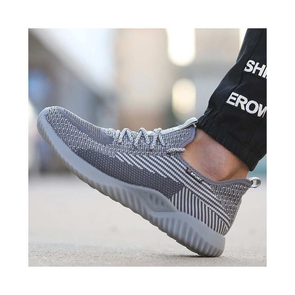 (Gray, EU43) Mens Women Steel Toe Cap Safety Trainers Work Boots Hiking Shoes Breathable Size