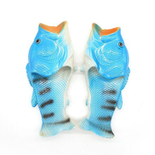 (Blue, EU38/EU39) Creative Unisex Fish Shower Slippers Funny Beach Shoes Sandals Bling Flip Flops