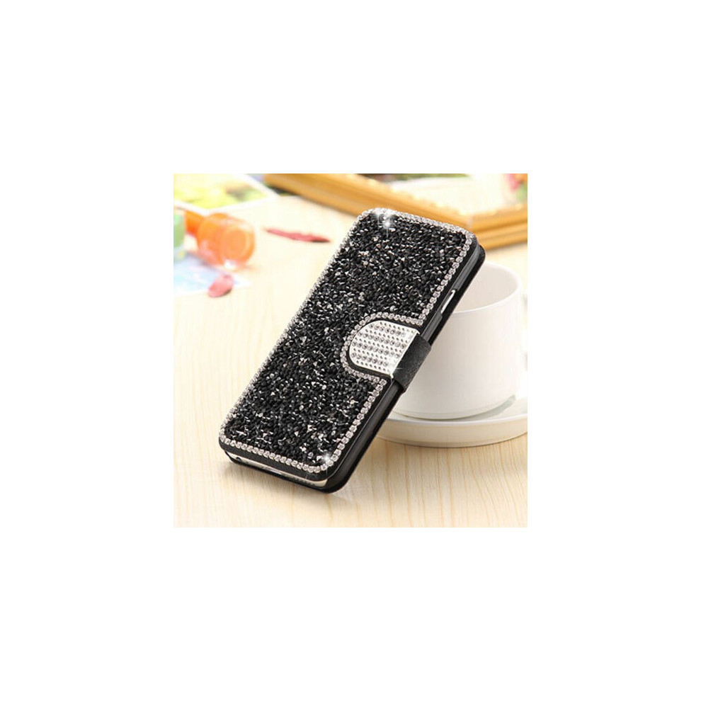 (Black, For Iphone 7 Plus) Bling Rhinestone Diamond Pu Leather Flip Wallet Case Cover For Iphone 6S 7 Plus Multicoloured