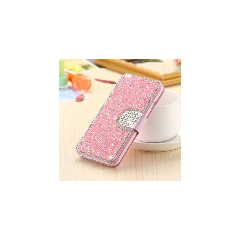 (Pink, For Iphone 7 Plus) Bling Rhinestone Diamond Pu Leather Flip Wallet Case Cover For Iphone 6S 7 Plus Multicoloured