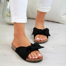 (Black, EU39) Women Flatform Bow Slides Slip On Mule Flip Flops Summer Ladies Sandals Shoes
