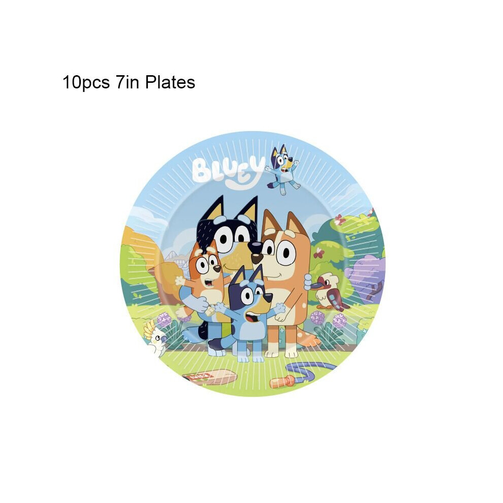 (10pcs-7in Plates) Bluey Theme Kids Birthday Party Supplies Decor Plate Tablecloth Banner Balloon