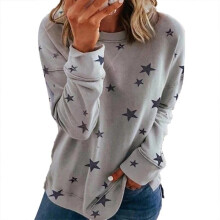 (Gray, 5XL) Women Casual Tunic Crew Neck Long Sleeve T Shirt Loose Star Print Tee Top Blouse