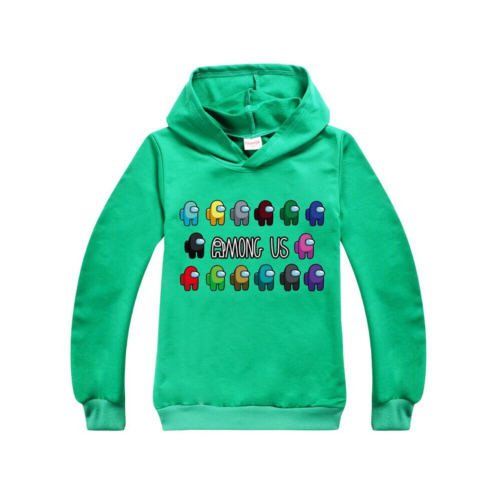(Green, 140cm/7-8 years) Kids Boys Girls Hoodies Among Us Game Pattern Hoody Coat Tops Age 3-14Yrs