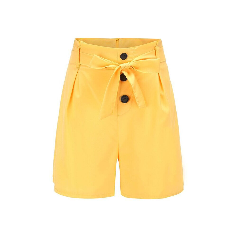 (Yellow, L) Women High Waisted Button Shorts Summer Pants Short Hot UP Casual Loungewear