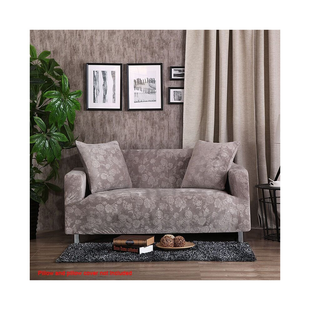 (Gray, 2 Seater) Stretch Velvet Sofa Cover Couch Loveseat Slipcover Home Embossing Flower Nonslip