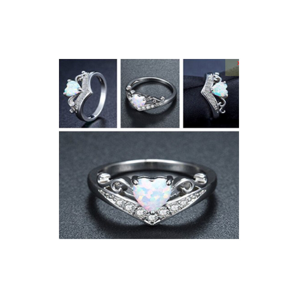 (Silver, 10#) Heart Shaped Synthetic Opal Rings Fashionable Rings Creative Jewelry