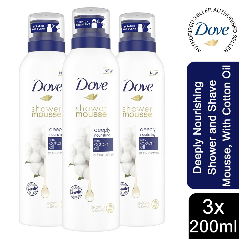 Dove Deeply Nourishing Cotton Oil Shower & Shave Mousse, 200ml - 3pack