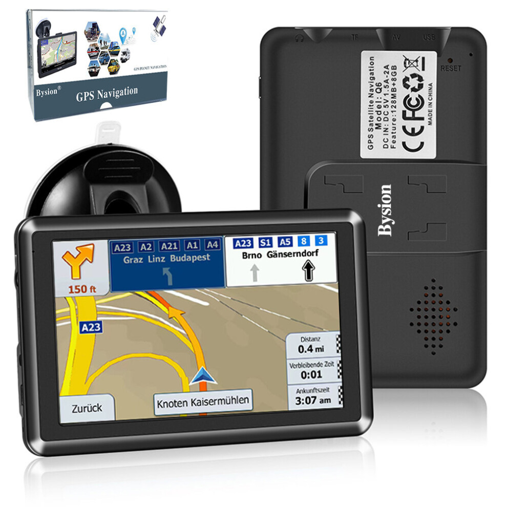 Sat Nav for Car, Bysion 5 Inch GPS Navigation Includes Postcodes, Speed Camera Alerts & POI Lane Assistance,Lifetime Map Updates for UK