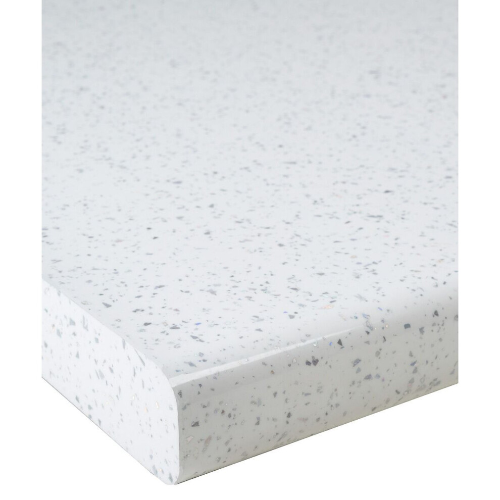 (1000 x 600mm, Length Cut) White Sparkle Gloss Laminate Kitchen Worktop 40mm