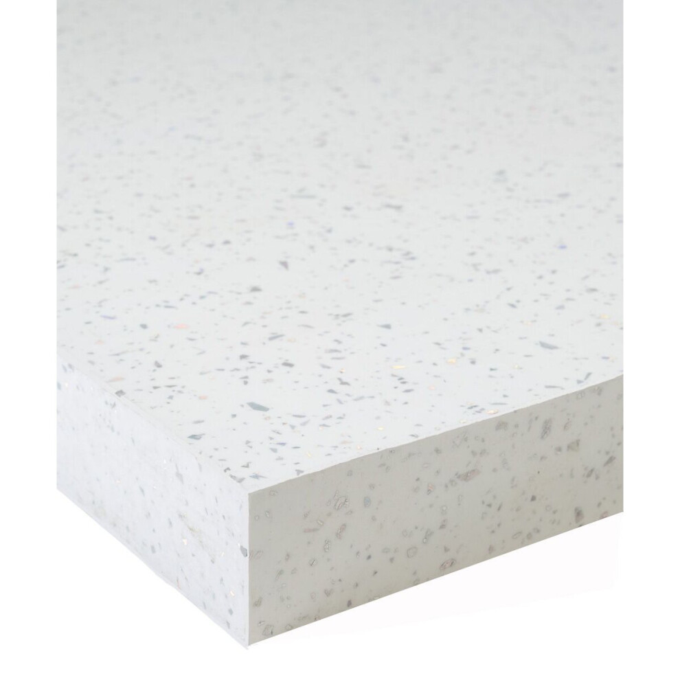 (1500 x 600mm, No Cut) White Sparkle Square Edge Laminate Kitchen Worktop 40mm