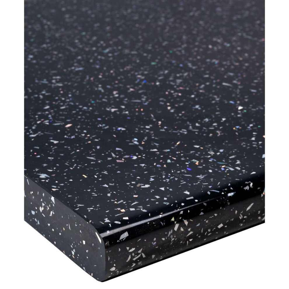 (1500 x 600mm, Length + Width Cut) Black Sparkle Gloss Laminate Kitchen Worktop 30mm