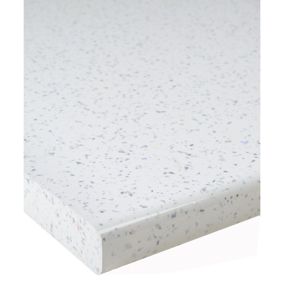 (1500 x 600mm, No Cut) White Sparkle Gloss Laminate Kitchen Worktop 30mm