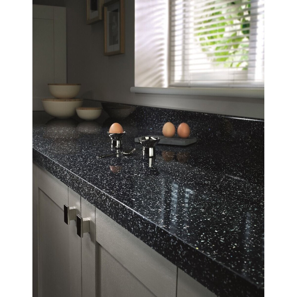 (3000 x 600mm, No Cut) Black Sparkle Square Edge Laminate Kitchen Worktop 40mm