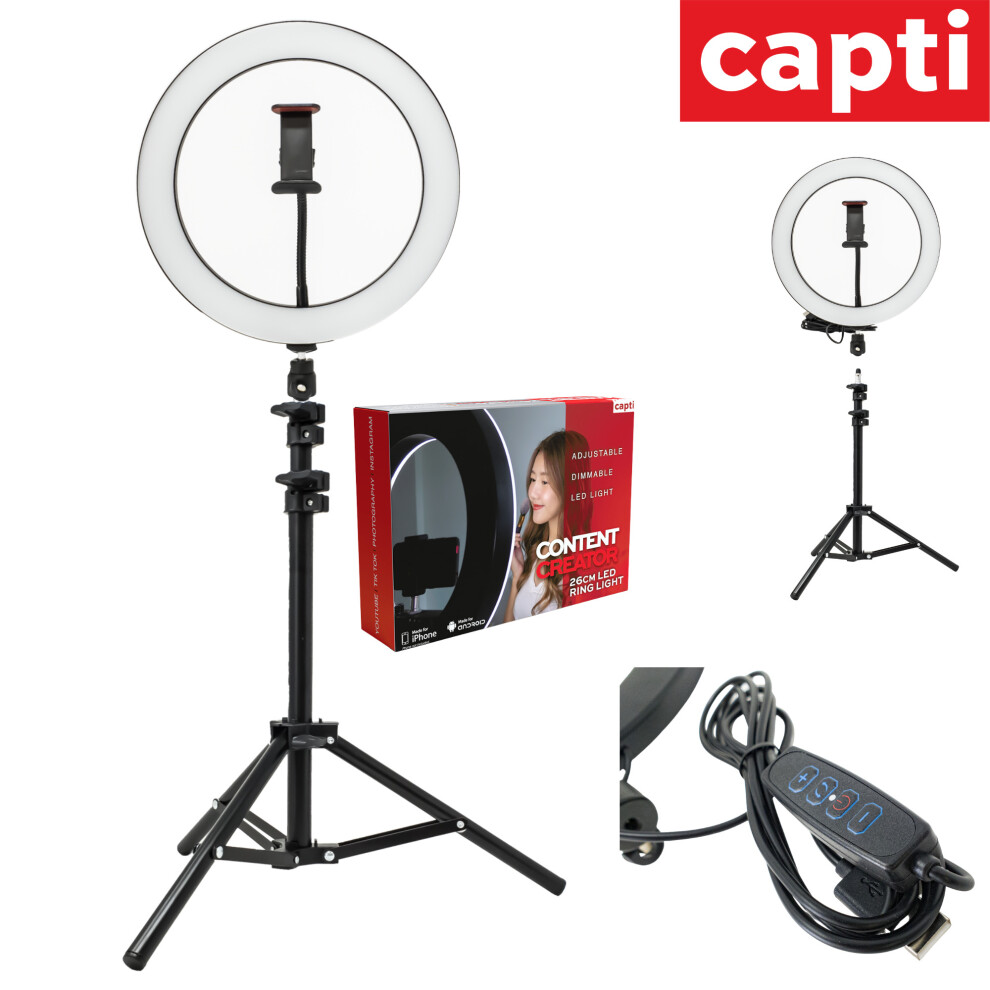 26cm Content Creator LED Ring Light With Stand and Phone Holder