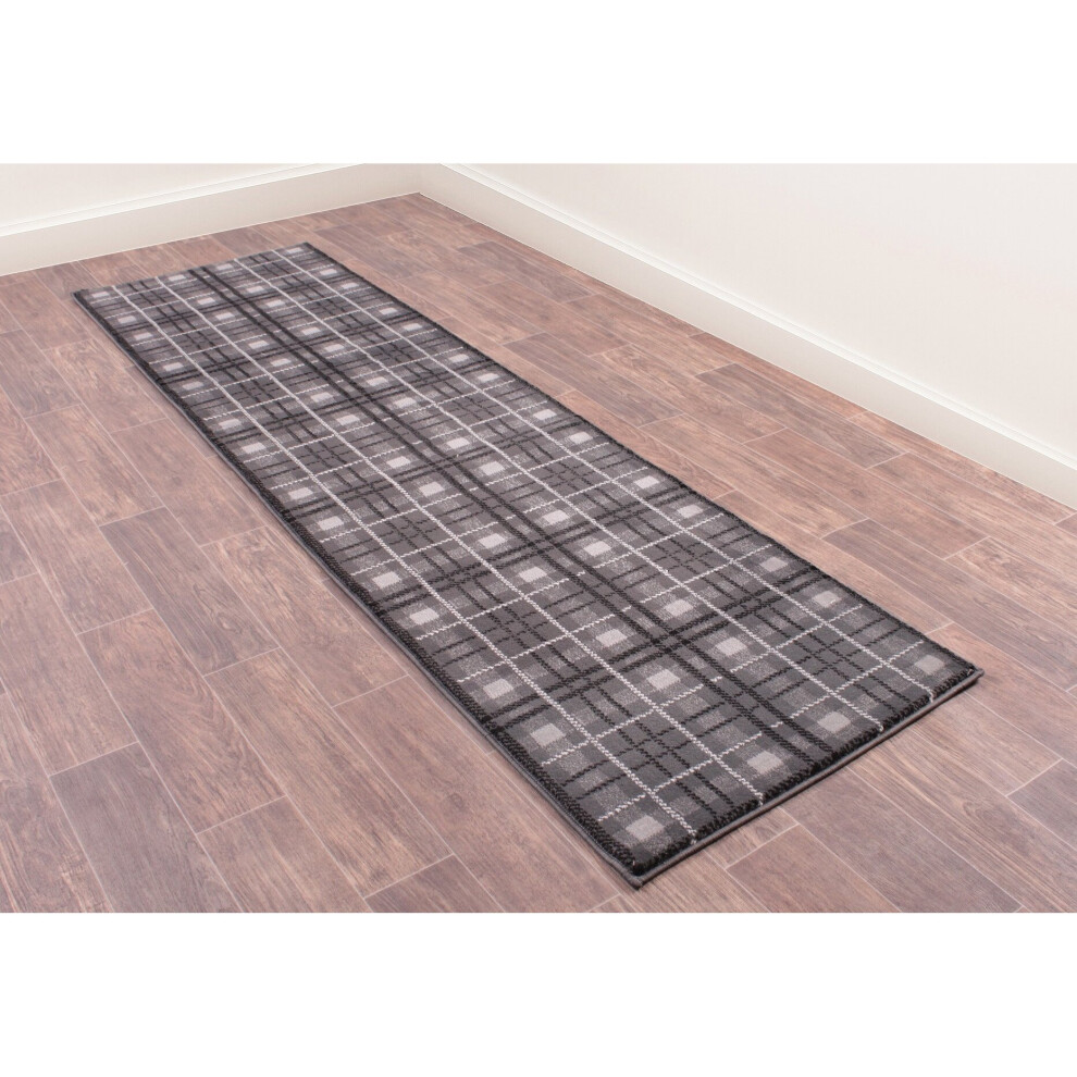 Tartan Ultimate (, 67X230 Cm (2'2''X7'7'') Runner) Tartan Check Pattern Rug Hallway Runner Grey