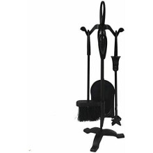 Heavy Duty Iron Fireplace 5Pc Metal Companion Fire Burner Set Black
