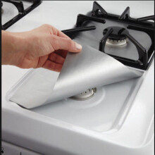 (Silver) 4PCS Reusable Glass Fiber Foil Gas Stove Burner Cover High Temperature And Oil Pollution Protector Liner Clean Mat Pad