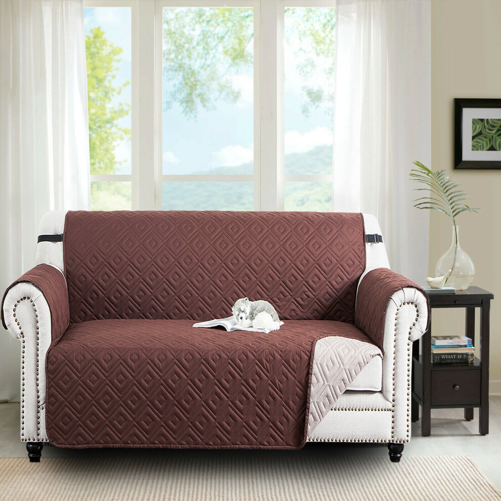 (Brown Beige, 2 Seater Sofa Cover) Reversible Quilted Waterproof Sofa Cover Recliner Chair & Pet Cover