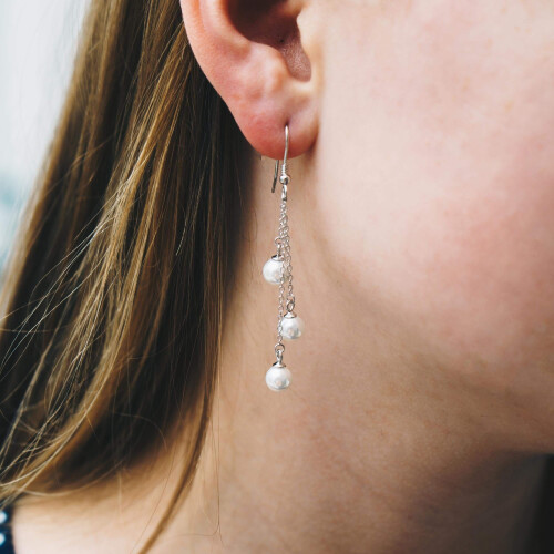 Philip Jones Jewellery Sterling Silver Triple White Pearl Drop Earrings 2