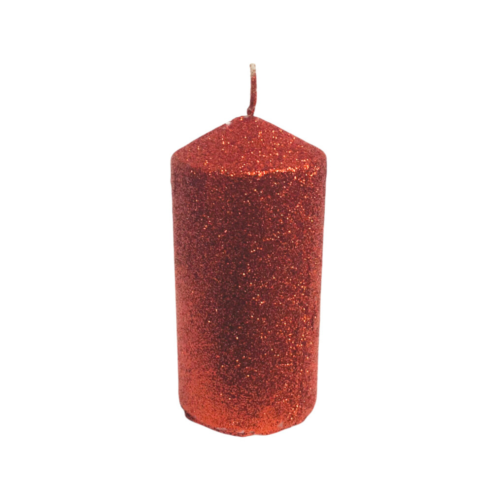 Set Of 6 Pillar Candles 37 Hour Red Glittery Cylinder Wax Xmas Pilar Candles