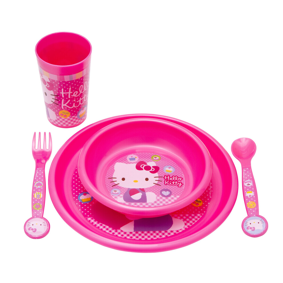 Kids 5 Piece Hello Kitty Dinner Supper Plate Bowl Cup Children's Sets