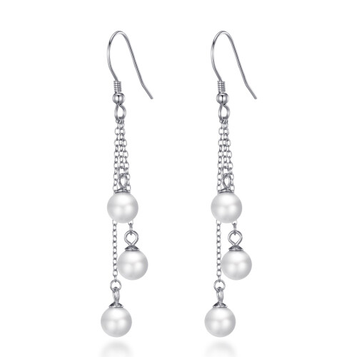 Philip Jones Jewellery Sterling Silver Triple White Pearl Drop Earrings