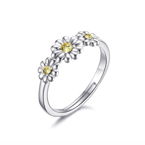 Philip Jones Jewellery Adjustable Triple Crystal Daisy Ring Created with Swarovski Crystals