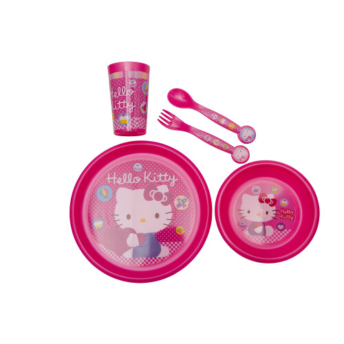 Hello Kitty Kids 5 Piece Hello Kitty Dinner Supper Plate Bowl Cup Children's Sets 2