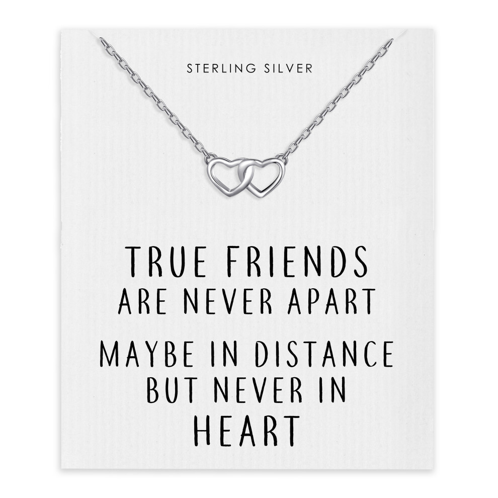 Sterling Silver True Friends Heart Link Necklace with Quote Card
