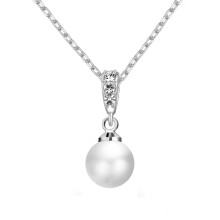 Silver Plated Pearl Drop Necklace Created with Swarovski Crystals