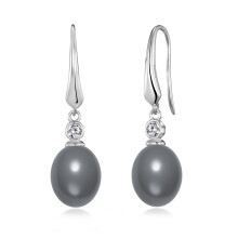 Sterling Silver Grey Pearl Drop Earrings Created with Swarovski Crystals