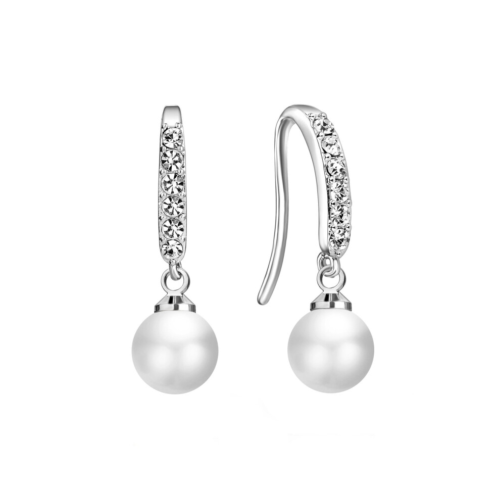 Silver Plated Pearl Drop Earrings Created with Swarovski Crystals