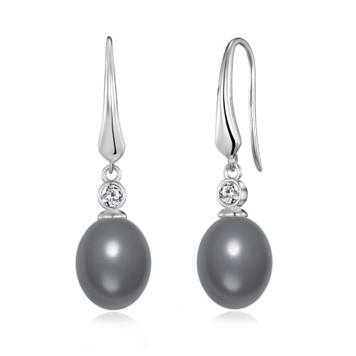 Philip Jones Jewellery Sterling Silver Grey Pearl Drop Earrings Created with Swarovski Crystals 1
