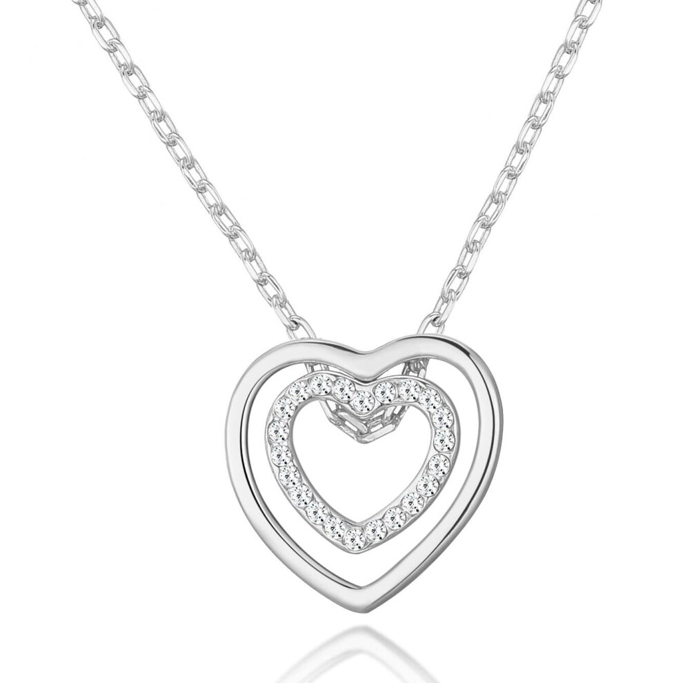 Philip Jones Jewellery Silver Plated Double Heart Necklace Created With Swarovski Crystals