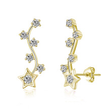 Philip Jones Gold Plated Star Climber Earrings with Crystals from Swarovski - Hypoallergenic