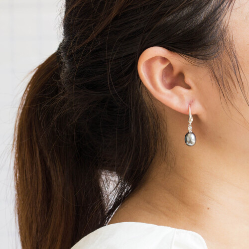Philip Jones Jewellery Sterling Silver Grey Pearl Drop Earrings Created with Swarovski Crystals 2