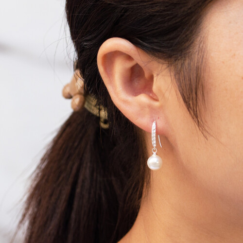 Philip Jones Jewellery Silver Plated Pearl Drop Earrings Created with Swarovski Crystals 2