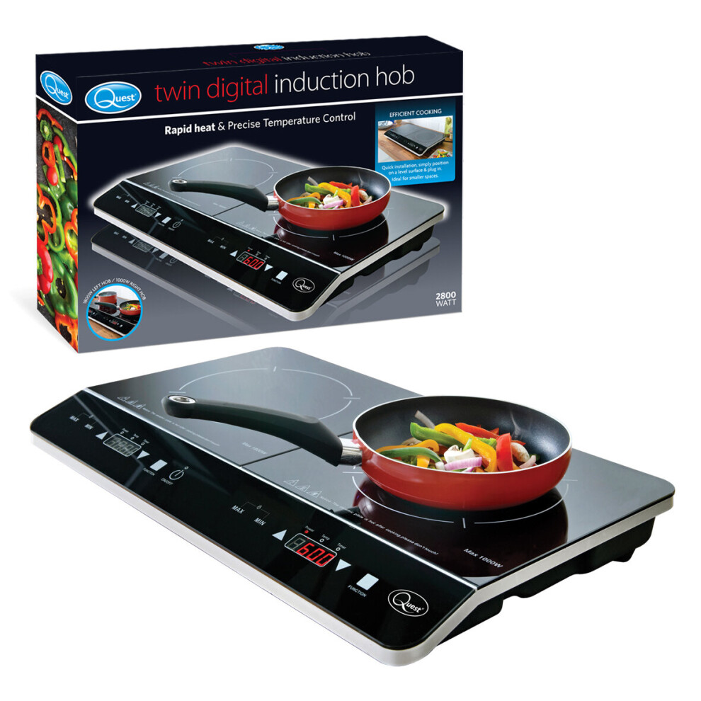 Quest 35840 Digital Double Induction Hob/Hot Plate, Heat & Timer Control