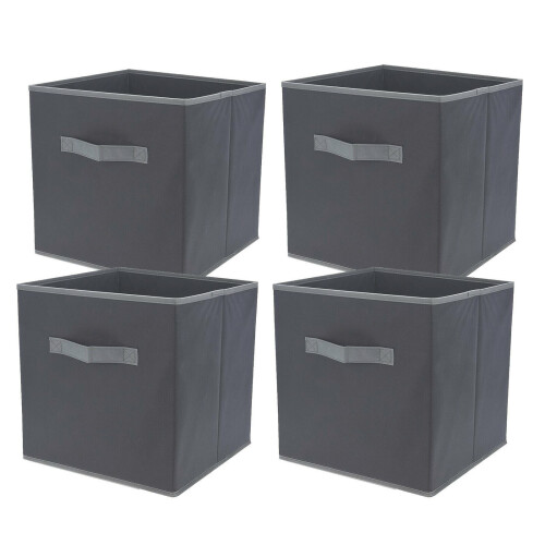 GEEZY (4) GEEZY Storage Boxes Foldable Square Canvas Collapsible Folding Fabric Cubes Box Toys