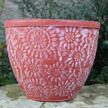 (10 Inches , Terracotta with White ) 10" 14" Chendu Patio Bowl Garden Planter Pot