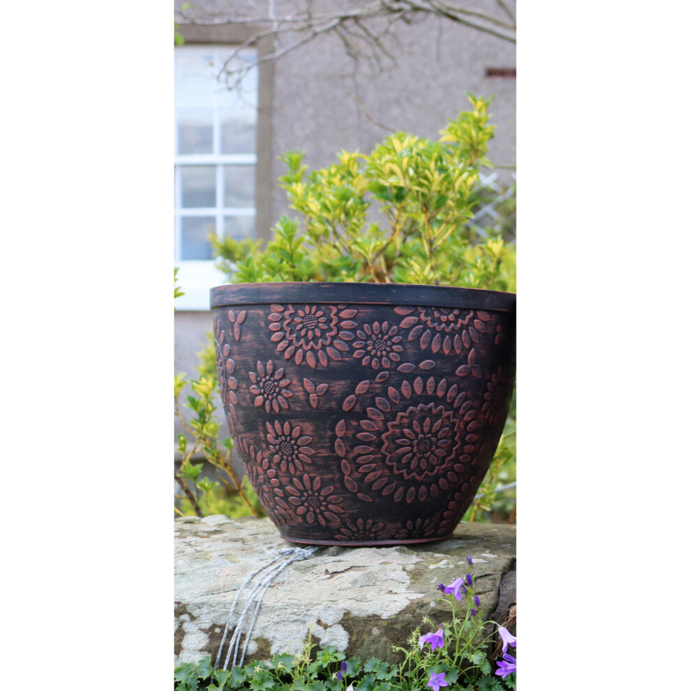 (10 Inches , Black with Terracotta ) 10" 14" Chendu Patio Bowl Garden Planter Pot-image-OPC-P8P9RWG-NEW