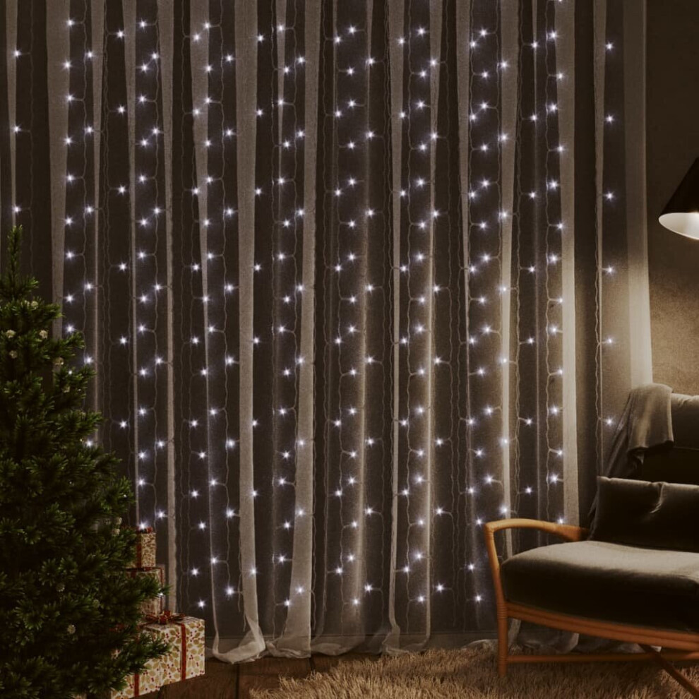 Vidaxl Led Curtain Fairy Lights 300 Led Cold White 8 Function Holiday Lighting