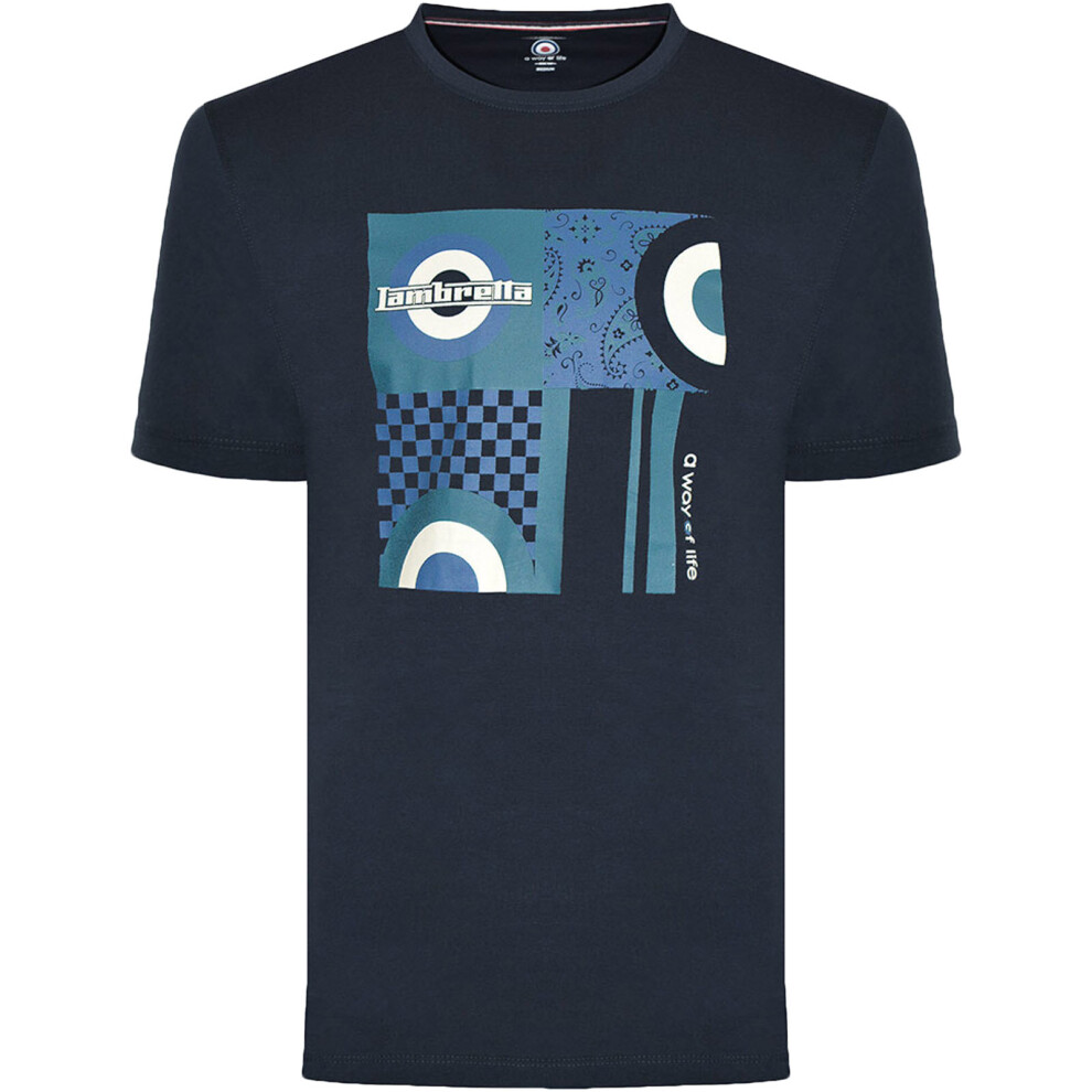 (S, Navy) Lambretta Mens Album Graphic Retro Crew Neck Short Sleeve T-Shirt Tee Top