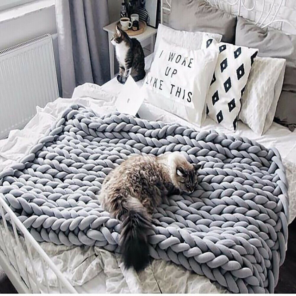 Large Soft Chunky Knitted Thick Blanket Hand Yarn Wool Bulky Throw Sofa Blanket
